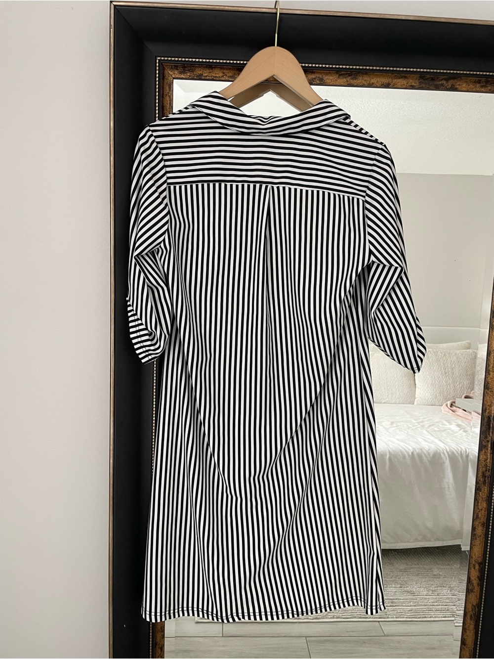 Mlle Gabrielle Black White Striped Zip Front Shirt Dress Size S - Picture 5 of 5